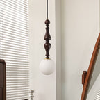 Traditional French Ash Wood Rod Glass Ball Shade 1-Light Pendant Light For Bedroom