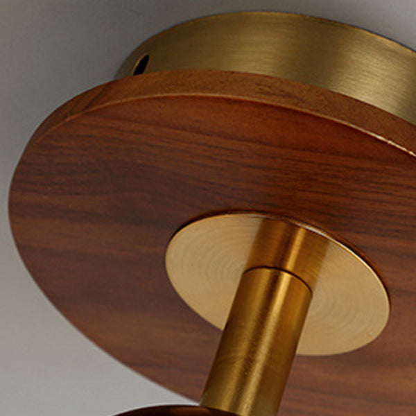 Traditional Japanese Flower Glass Shade Solid Wood 1-light Semi-flush Mount Ceiling Light for Living Room