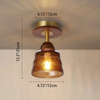 Contemporary Retro Glass Cup Shade Solid Wood 1-light Semi-flush Mount Ceiling Light for Living Room