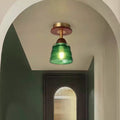 Contemporary Retro Glass Cup Shade Solid Wood 1-light Semi-flush Mount Ceiling Light for Living Room