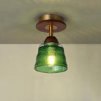 Contemporary Retro Glass Cup Shade Solid Wood 1-light Semi-flush Mount Ceiling Light for Living Room