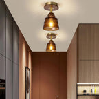 Contemporary Retro Glass Cup Shade Solid Wood 1-light Semi-flush Mount Ceiling Light for Living Room