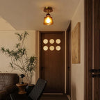 Contemporary Retro Glass Cup Shade Solid Wood 1-light Semi-flush Mount Ceiling Light for Living Room