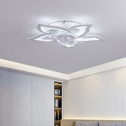 Contemporary Creative Aluminum Acrylic ABS Fan LED Flush Mount Ceiling Fan Light For Bedroom