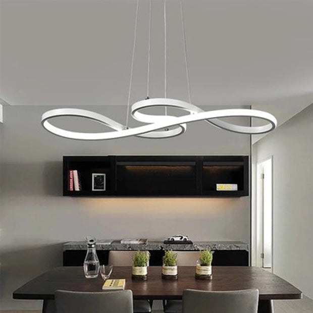 Modern Minimalist Spiral Aluminum Strip Acrylic LED Pendant Light Island Light for Living Room BulbSquare
