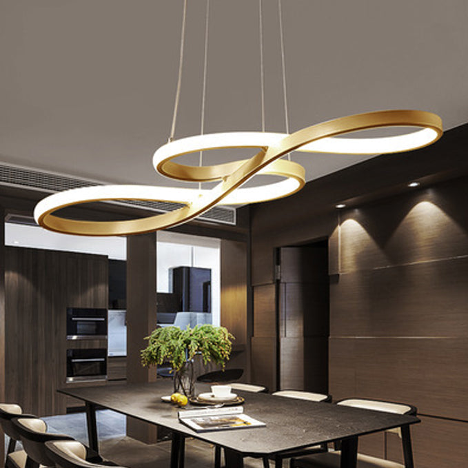 Modern Minimalist Spiral Aluminum Strip Acrylic LED Pendant Light Island Light for Living Room BulbSquare