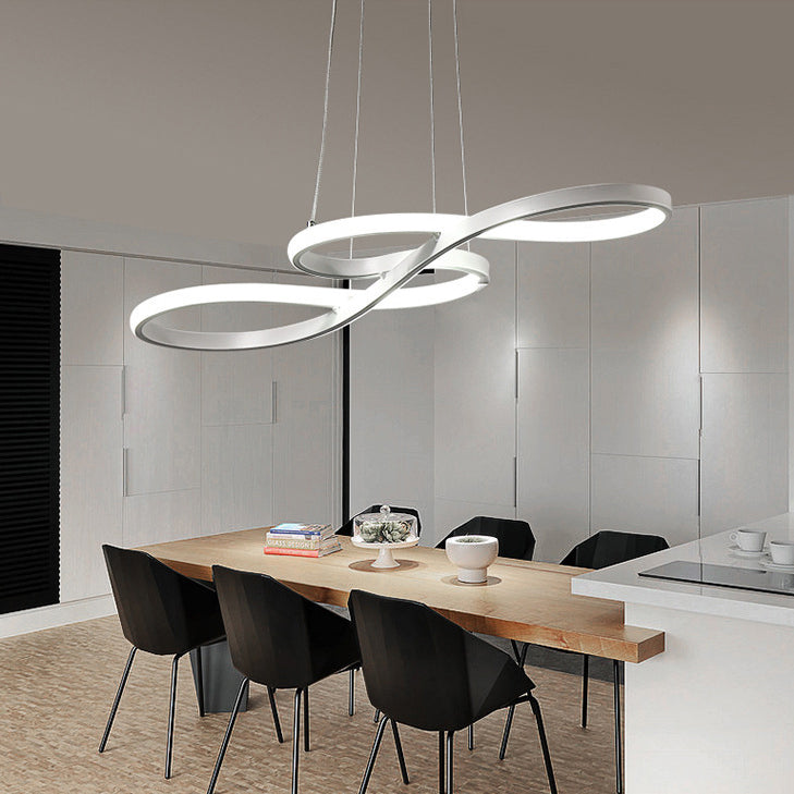 Modern Minimalist Spiral Aluminum Strip Acrylic LED Pendant Light Island Light for Living Room BulbSquare