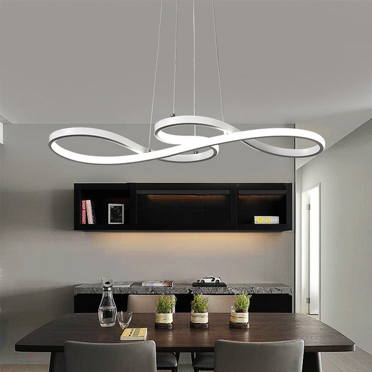 Modern Minimalist Spiral Aluminum Strip Acrylic LED Pendant Light Island Light for Living Room BulbSquare