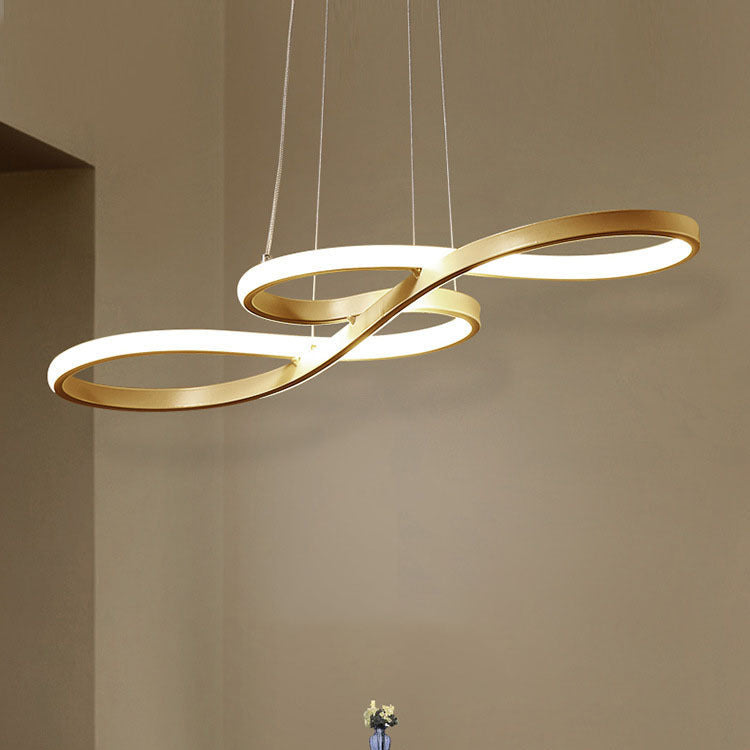 Modern Minimalist Spiral Aluminum Strip Acrylic LED Pendant Light Island Light for Living Room BulbSquare