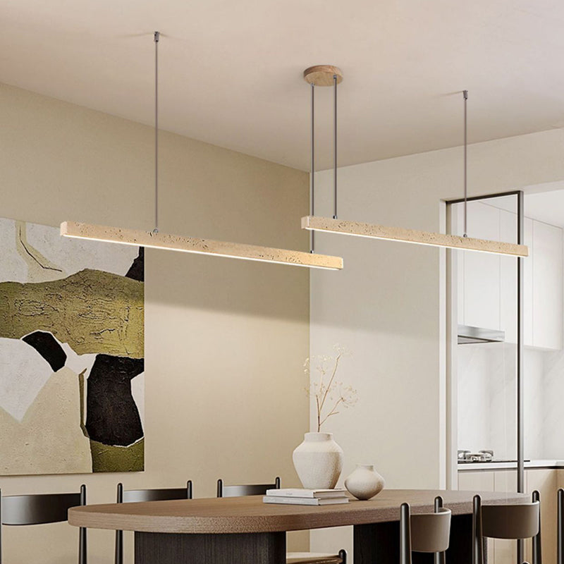 Traditional Vintage Travertine Straight Line Iron LED Island Light Pendant Light for Living Room BulbSquare