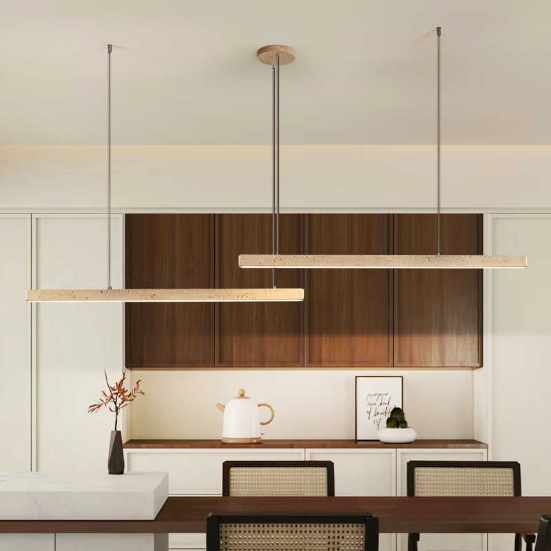 Traditional Vintage Travertine Straight Line Iron LED Island Light Pendant Light for Living Room BulbSquare