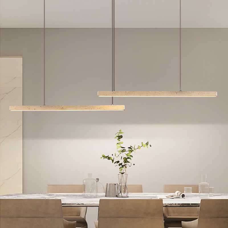 Traditional Vintage Travertine Straight Line Iron LED Island Light Pendant Light for Living Room BulbSquare