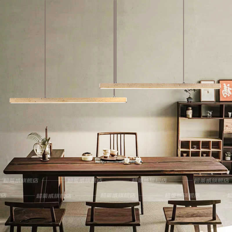 Traditional Vintage Travertine Straight Line Iron LED Island Light Pendant Light for Living Room BulbSquare