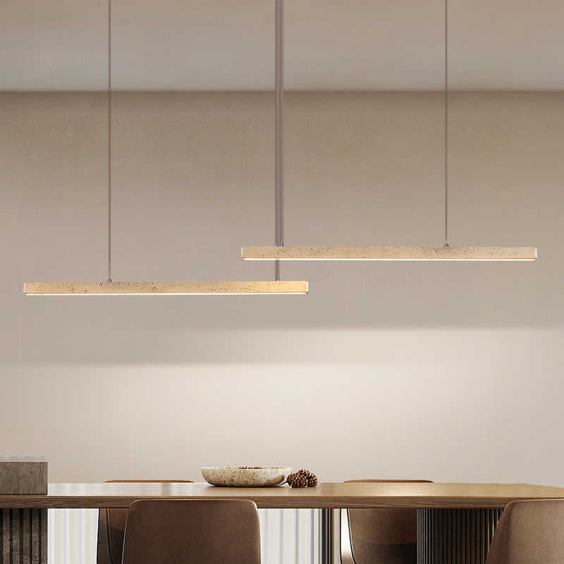 Traditional Vintage Travertine Straight Line Iron LED Island Light Pendant Light for Living Room BulbSquare