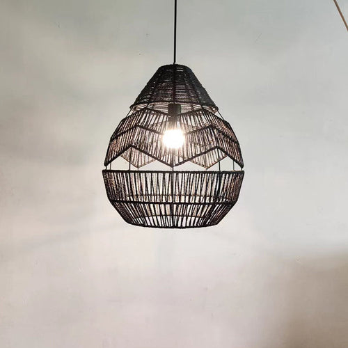 Traditional Japanese Rattan Weaving Cage 1-Light Pendant Light For Living Room