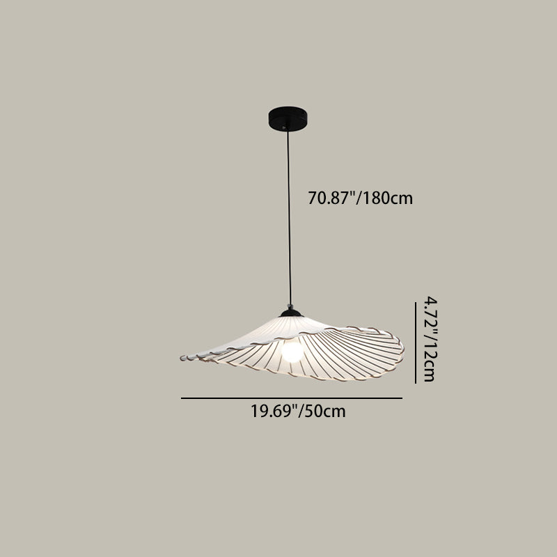 Traditional Japanese Metal Lotus Leaf Fabric Shade 1-light Pendant Light for Living Room