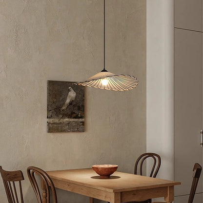 Traditional Japanese Metal Lotus Leaf Fabric Shade 1-light Pendant Light for Living Room