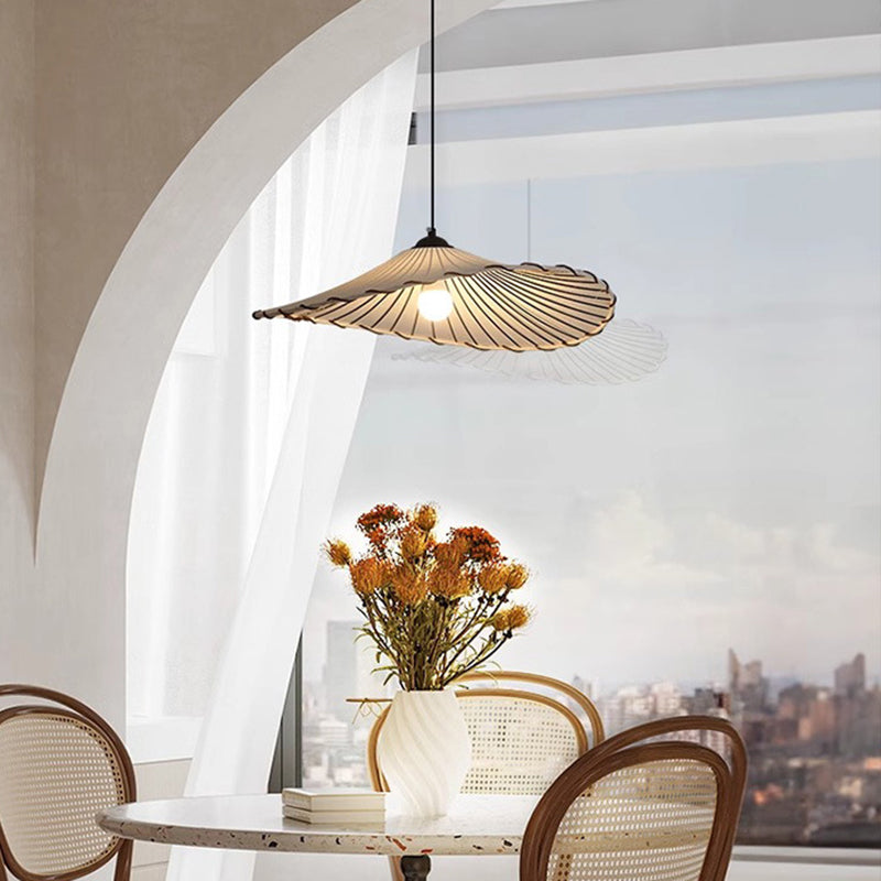 Traditional Japanese Metal Lotus Leaf Fabric Shade 1-light Pendant Light for Living Room