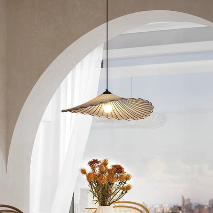 Traditional Japanese Metal Lotus Leaf Fabric Shade 1-light Pendant Light for Living Room