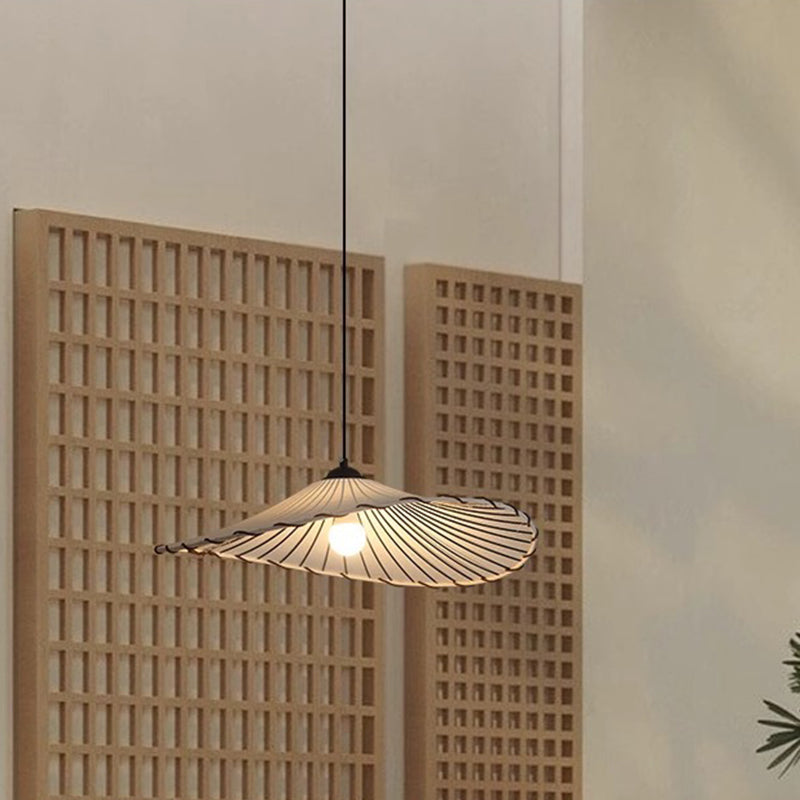 Traditional Japanese Metal Lotus Leaf Fabric Shade 1-light Pendant Light for Living Room