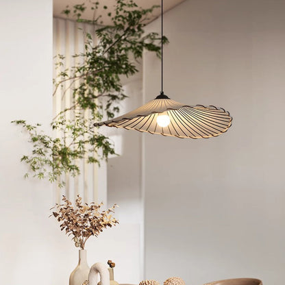 Traditional Japanese Metal Lotus Leaf Fabric Shade 1-light Pendant Light for Living Room