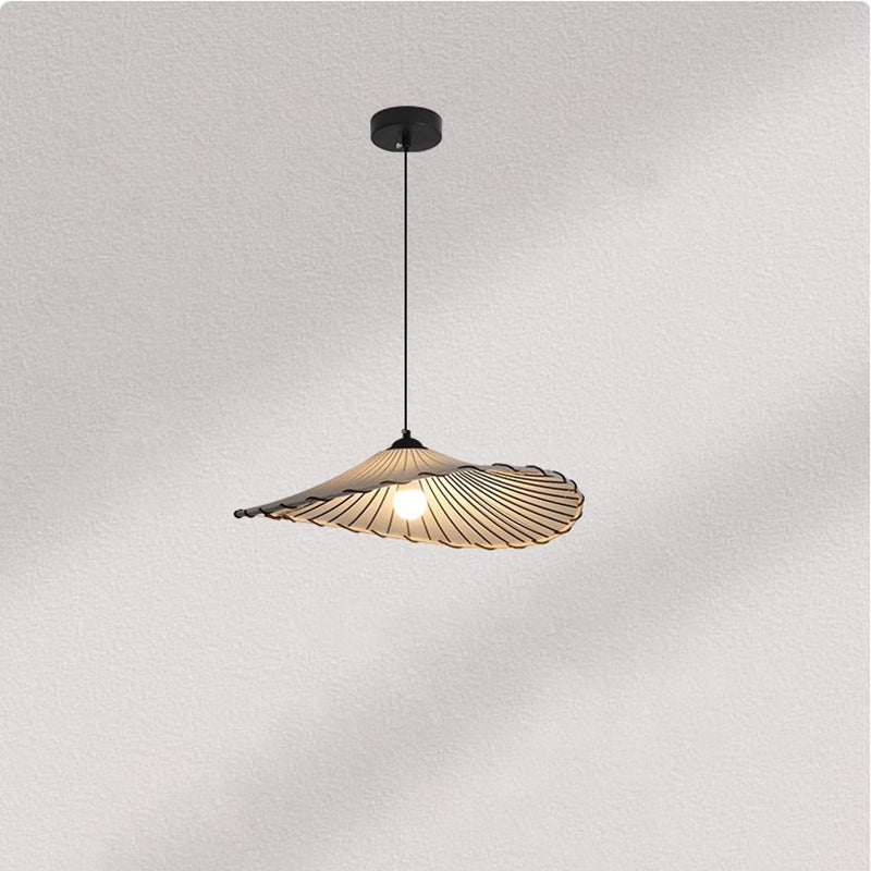 Traditional Japanese Metal Lotus Leaf Fabric Shade 1-light Pendant Light for Living Room