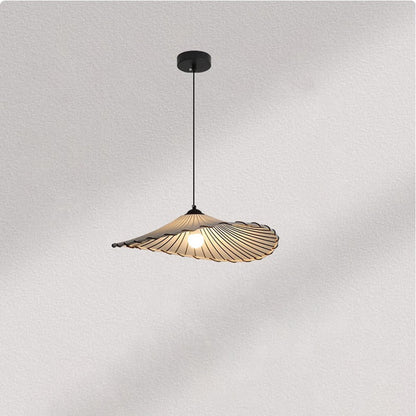 Traditional Japanese Metal Lotus Leaf Fabric Shade 1-light Pendant Light for Living Room
