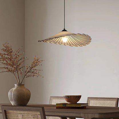 Traditional Japanese Metal Lotus Leaf Fabric Shade 1-light Pendant Light for Living Room