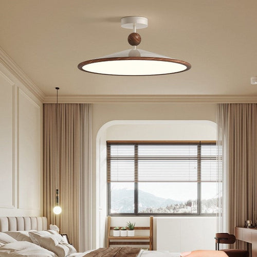 Traditional Japanese Iron Aluminum Conical LED Semi-Flush Mount Ceiling Light For Living Room