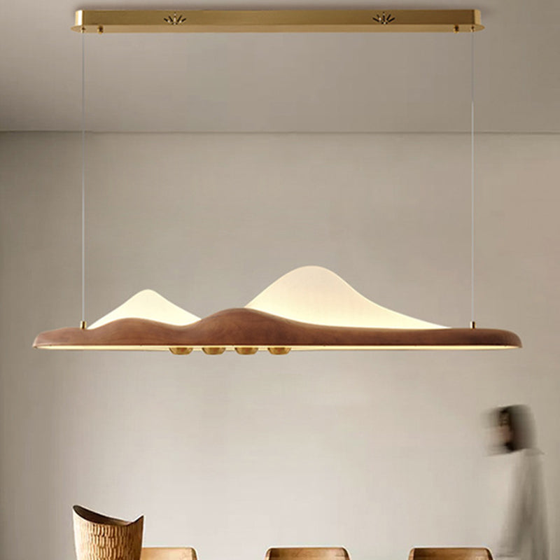 Traditional Chinese Long Strip Wood Grain Acrylic Peak LED Island Light Pendant Light For Living Room