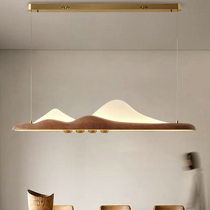 Traditional Chinese Long Strip Wood Grain Acrylic Peak LED Island Light Pendant Light For Living Room