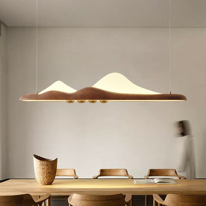 Traditional Chinese Long Strip Wood Grain Acrylic Peak LED Island Light Pendant Light For Living Room