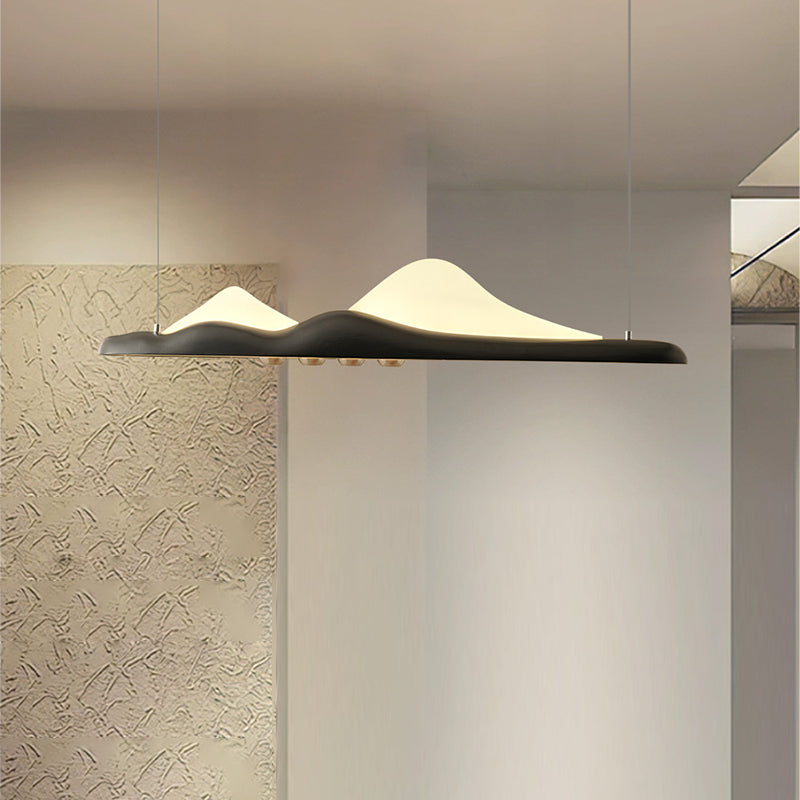 Traditional Chinese Long Strip Wood Grain Acrylic Peak LED Island Light Pendant Light For Living Room