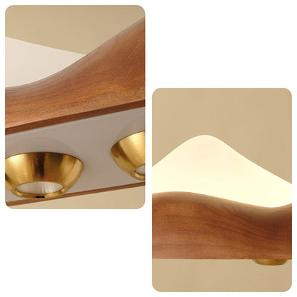 Traditional Chinese Long Strip Wood Grain Acrylic Peak LED Island Light Pendant Light For Living Room