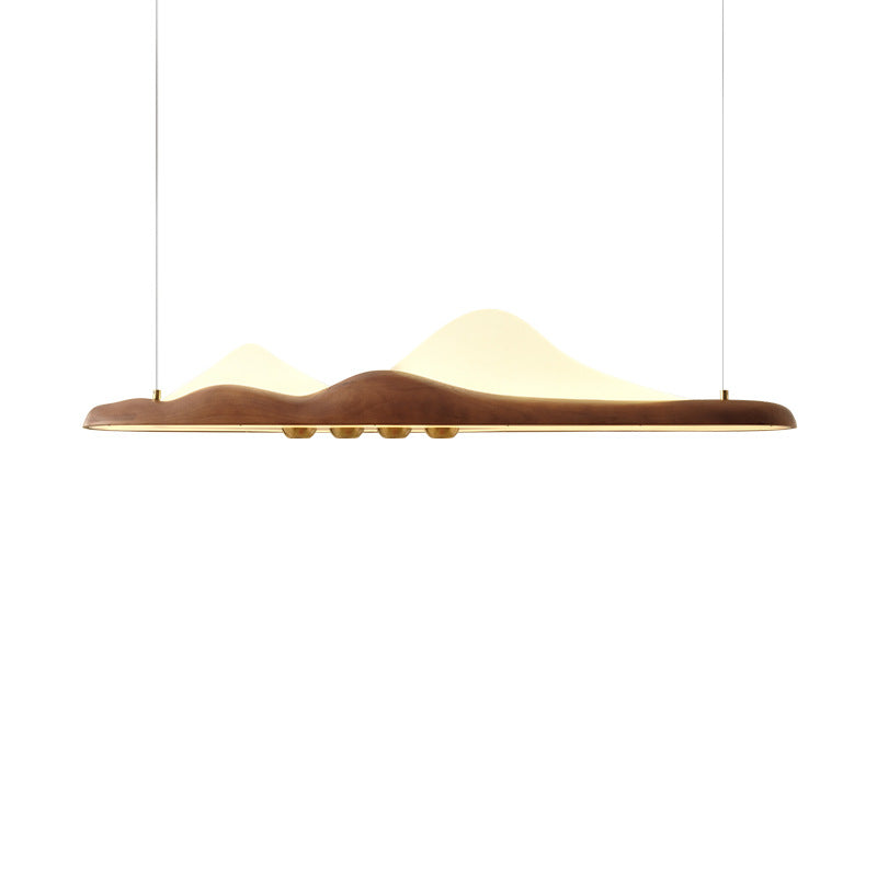 Traditional Chinese Long Strip Wood Grain Acrylic Peak LED Island Light Pendant Light For Living Room