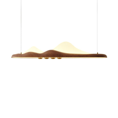 Traditional Chinese Long Strip Wood Grain Acrylic Peak LED Island Light Pendant Light For Living Room
