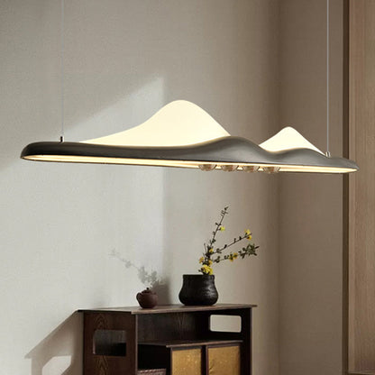 Traditional Chinese Long Strip Wood Grain Acrylic Peak LED Island Light Pendant Light For Living Room