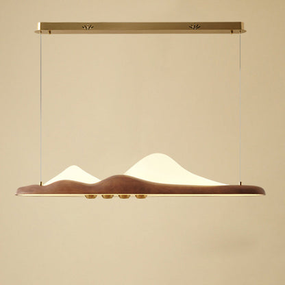 Traditional Chinese Long Strip Wood Grain Acrylic Peak LED Island Light Pendant Light For Living Room
