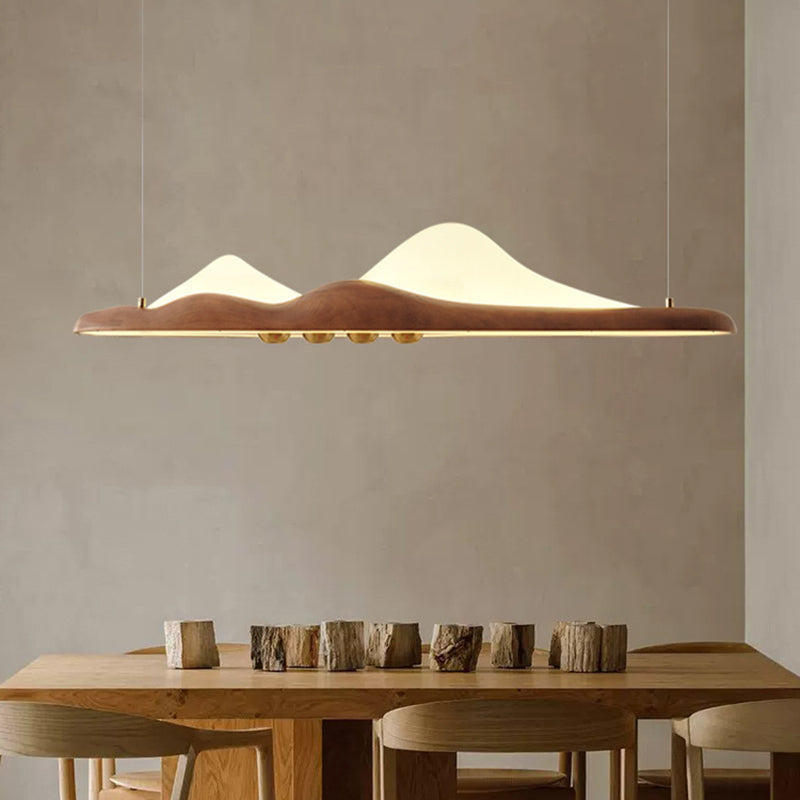 Traditional Chinese Long Strip Wood Grain Acrylic Peak LED Island Light Pendant Light For Living Room