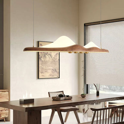Traditional Chinese Long Strip Wood Grain Acrylic Peak LED Island Light Pendant Light For Living Room