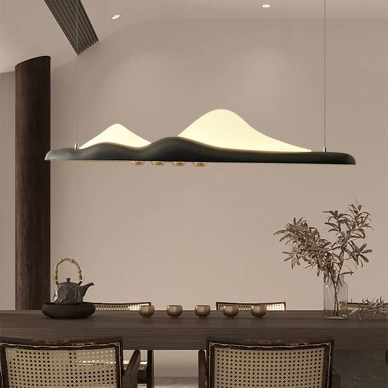 Traditional Chinese Long Strip Wood Grain Acrylic Peak LED Island Light Pendant Light For Living Room