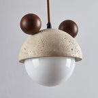 Traditional Japanese Geometric Sphere Travertine Glass Shade 1-Light Pendant Light For Living Room