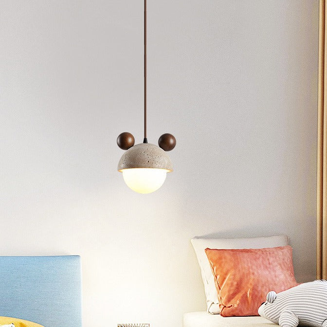 Traditional Japanese Geometric Sphere Travertine Glass Shade 1-Light Pendant Light For Living Room