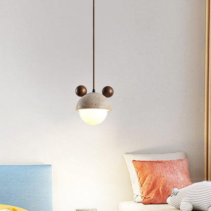 Traditional Japanese Geometric Sphere Travertine Glass Shade 1-Light Pendant Light For Living Room