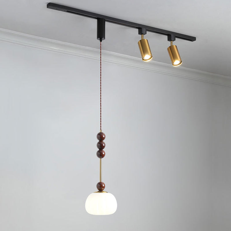 Contemporary Nordic Aluminum Iron Rattan Round Shade 3-Light Spotlight Pendant Light Track Light For Living Room