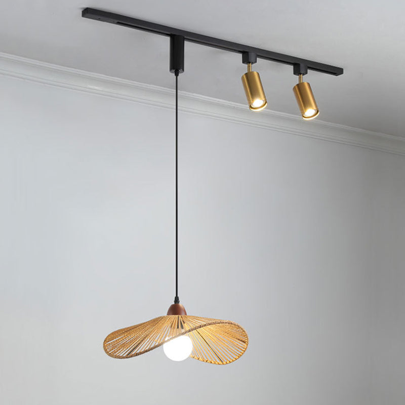 Contemporary Nordic Aluminum Iron Rattan Round Shade 3-Light Spotlight Pendant Light Track Light For Living Room