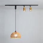 Contemporary Nordic Aluminum Iron Rattan Round Shade 3-Light Spotlight Pendant Light Track Light For Living Room