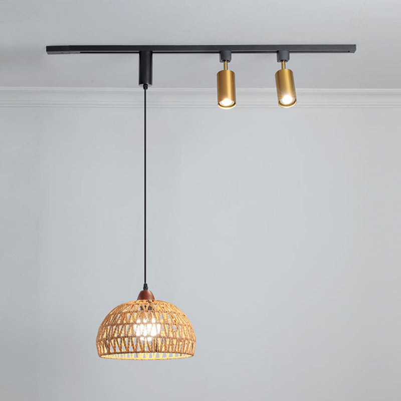 Contemporary Nordic Aluminum Iron Rattan Round Shade 3-Light Spotlight Pendant Light Track Light For Living Room