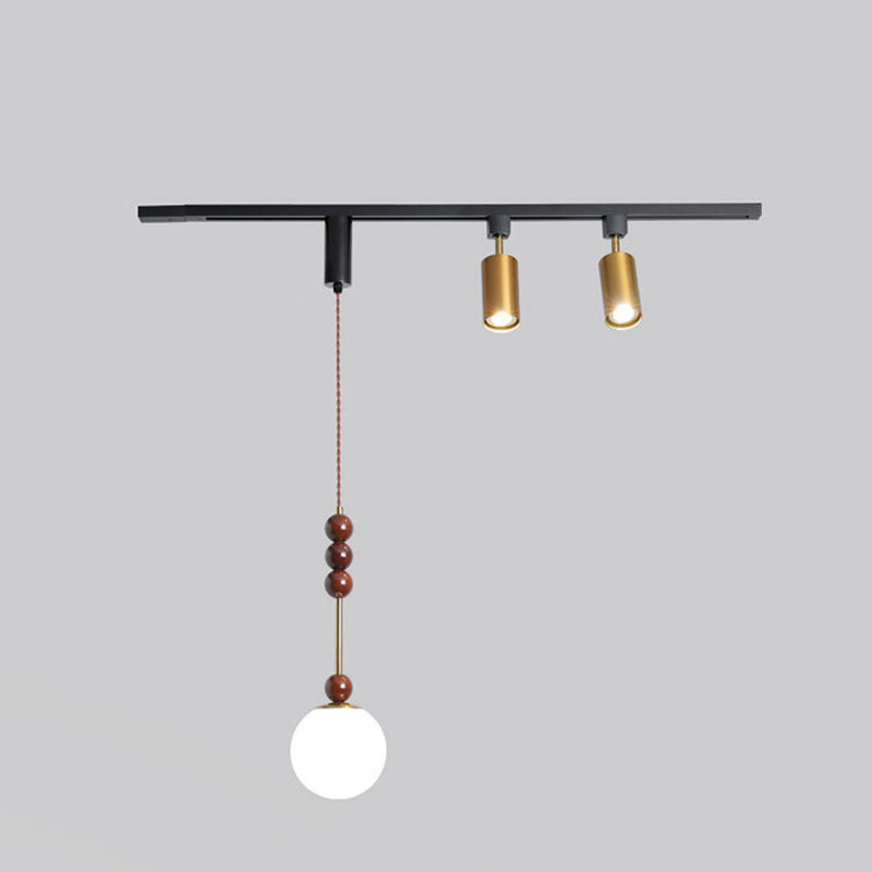 Contemporary Nordic Aluminum Iron Rattan Round Shade 3-Light Spotlight Pendant Light Track Light For Living Room