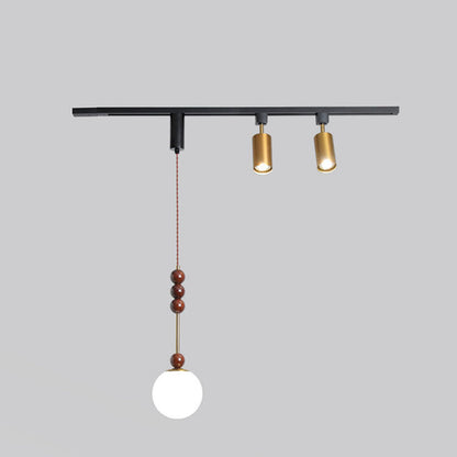Contemporary Nordic Aluminum Iron Rattan Round Shade 3-Light Spotlight Pendant Light Track Light For Living Room